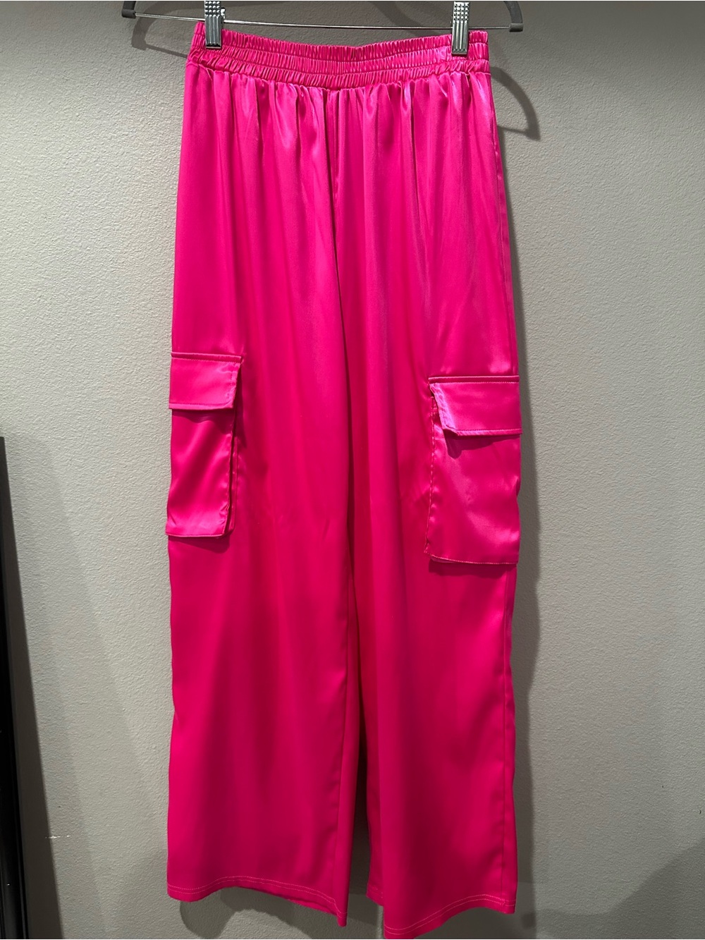 SHEIN Hot Pink Satin Cargo Wide-Leg Pants